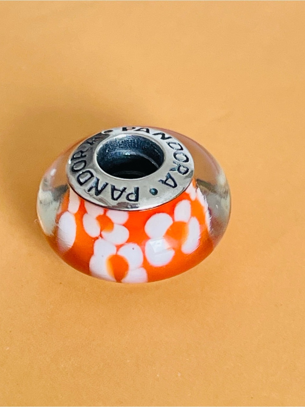 Pandora Orange & White Murano Glass Charm